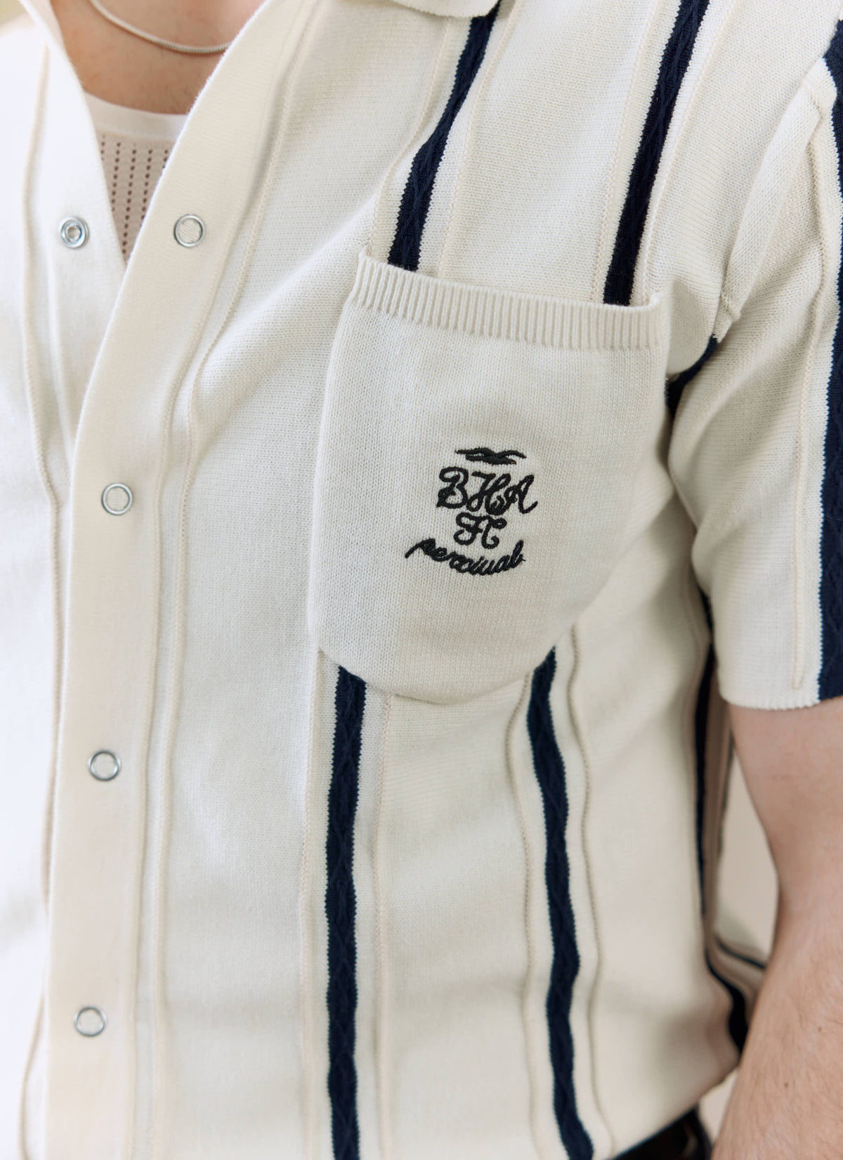 Men's Cable Stripe Knitted Shirt - Percival x Brighton & Hove Albion FC - White | Percival Signature