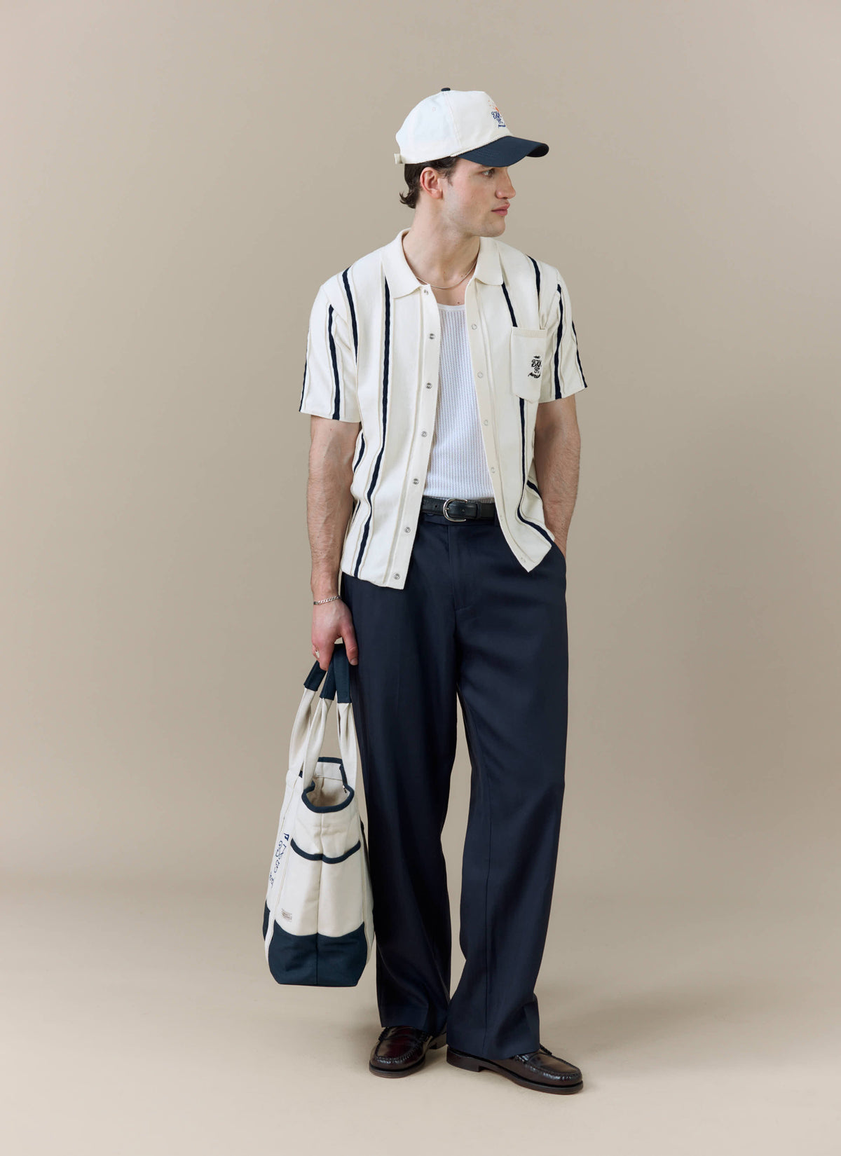 Men's Cable Stripe Knitted Shirt - Percival x Brighton & Hove Albion FC - White | Percival Signature