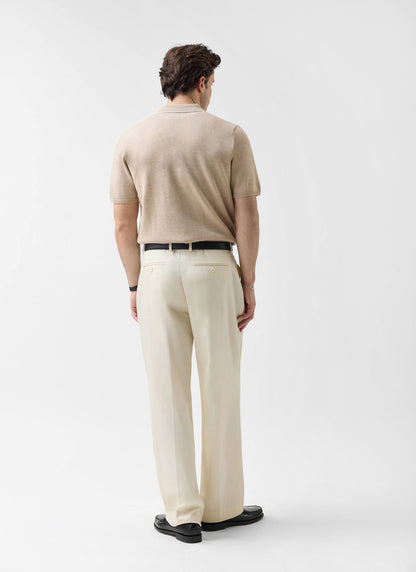 Men's Contrast Trim Knitted Shirt - Cotton - Beige | Percival Exclusive