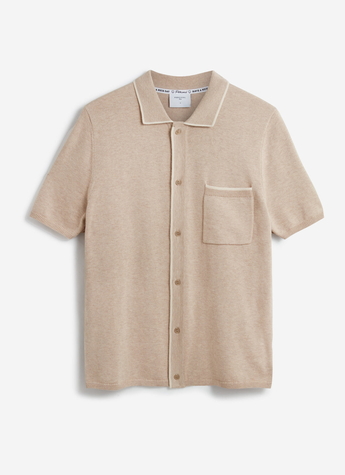 Men's Contrast Trim Knitted Shirt - Cotton - Beige | Percival Exclusive