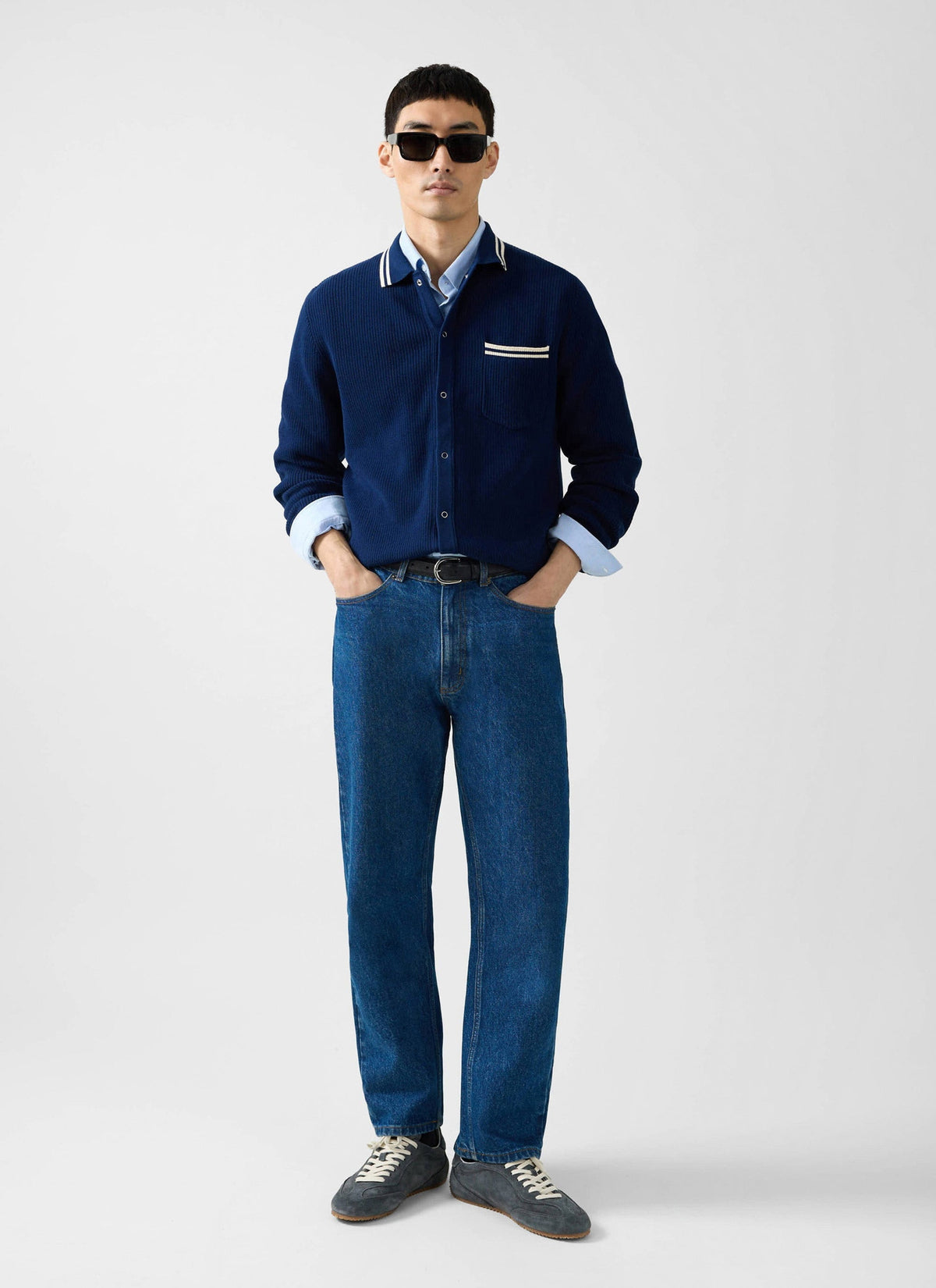Men's Long Sleeve Knit Shirt - Pablo - Navy Blue | Percival Best Price