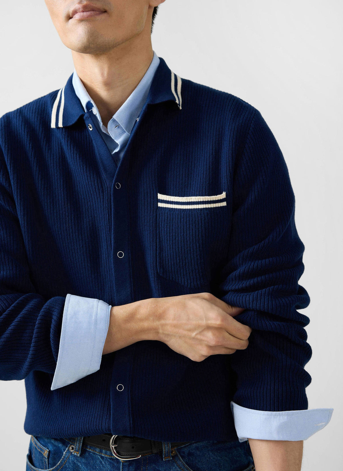 Men's Long Sleeve Knit Shirt - Pablo - Navy Blue | Percival Best Price