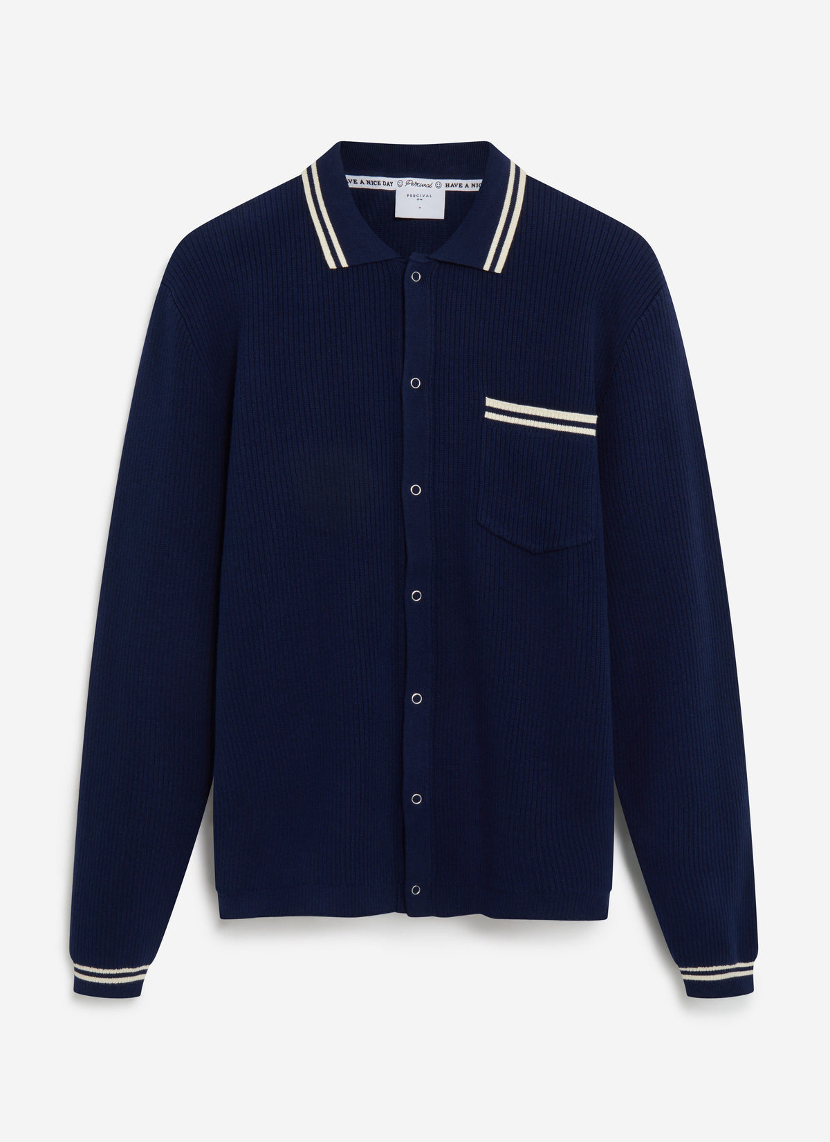 Men's Long Sleeve Knit Shirt - Pablo - Navy Blue | Percival Best Price