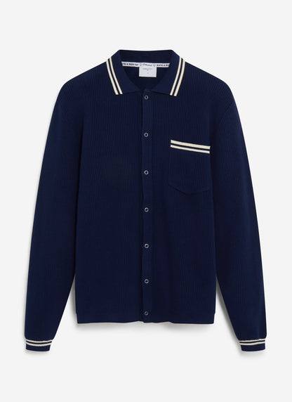 Men's Long Sleeve Knit Shirt - Pablo - Navy Blue | Percival Best Price