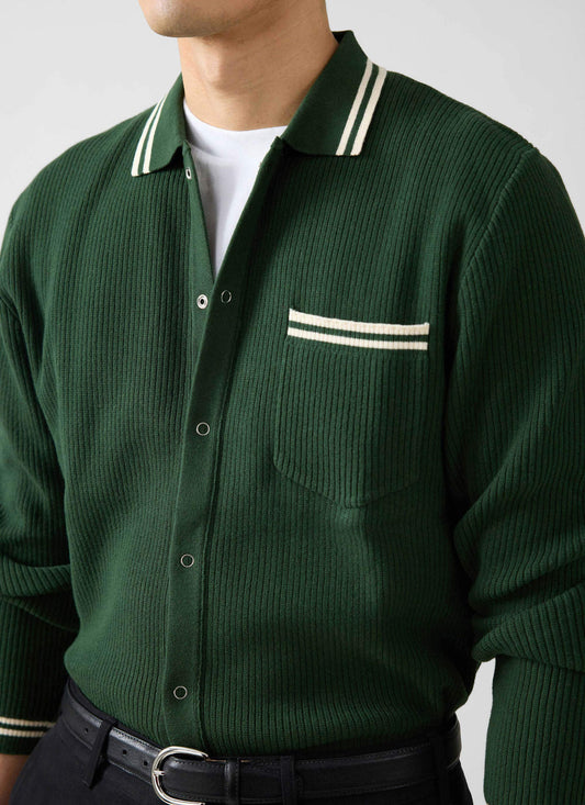 Men's Long Sleeve Knit Shirt - Pablo - Forest Green | Percival Sale