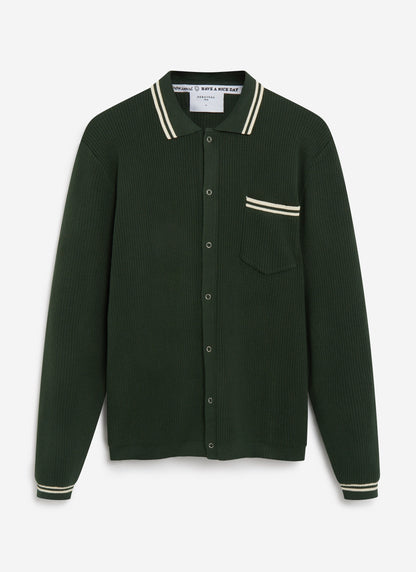 Men's Long Sleeve Knit Shirt - Pablo - Forest Green | Percival Sale