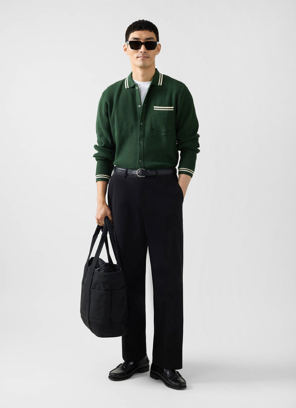 Men's Long Sleeve Knit Shirt - Pablo - Forest Green | Percival Sale