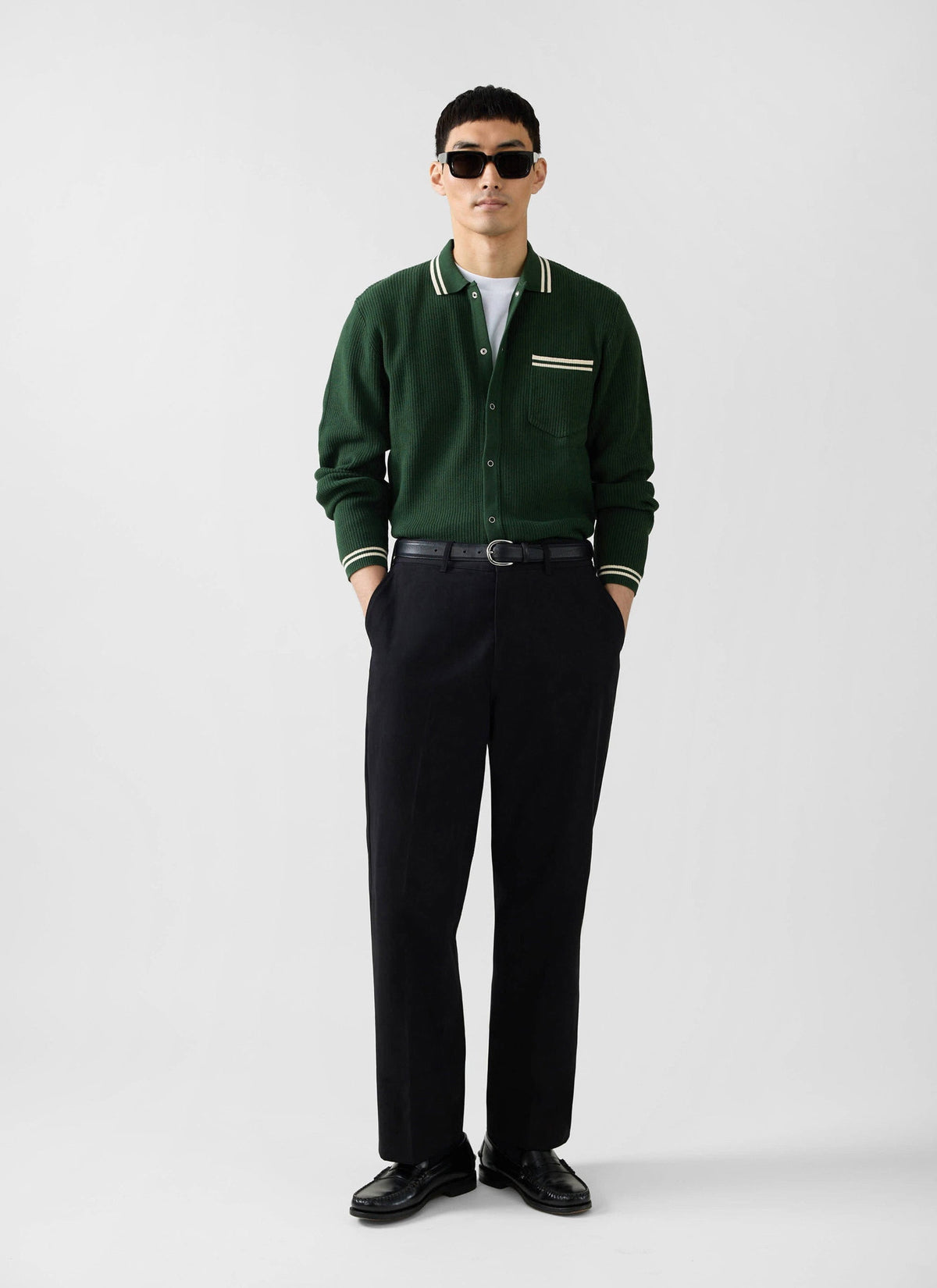 Men's Long Sleeve Knit Shirt - Pablo - Forest Green | Percival Sale