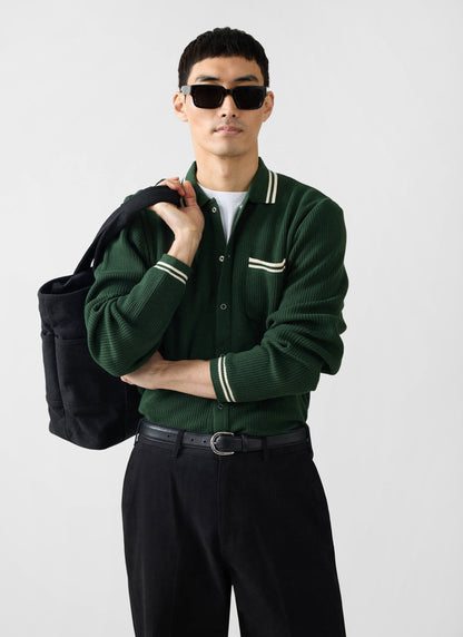 Men's Long Sleeve Knit Shirt - Pablo - Forest Green | Percival Sale