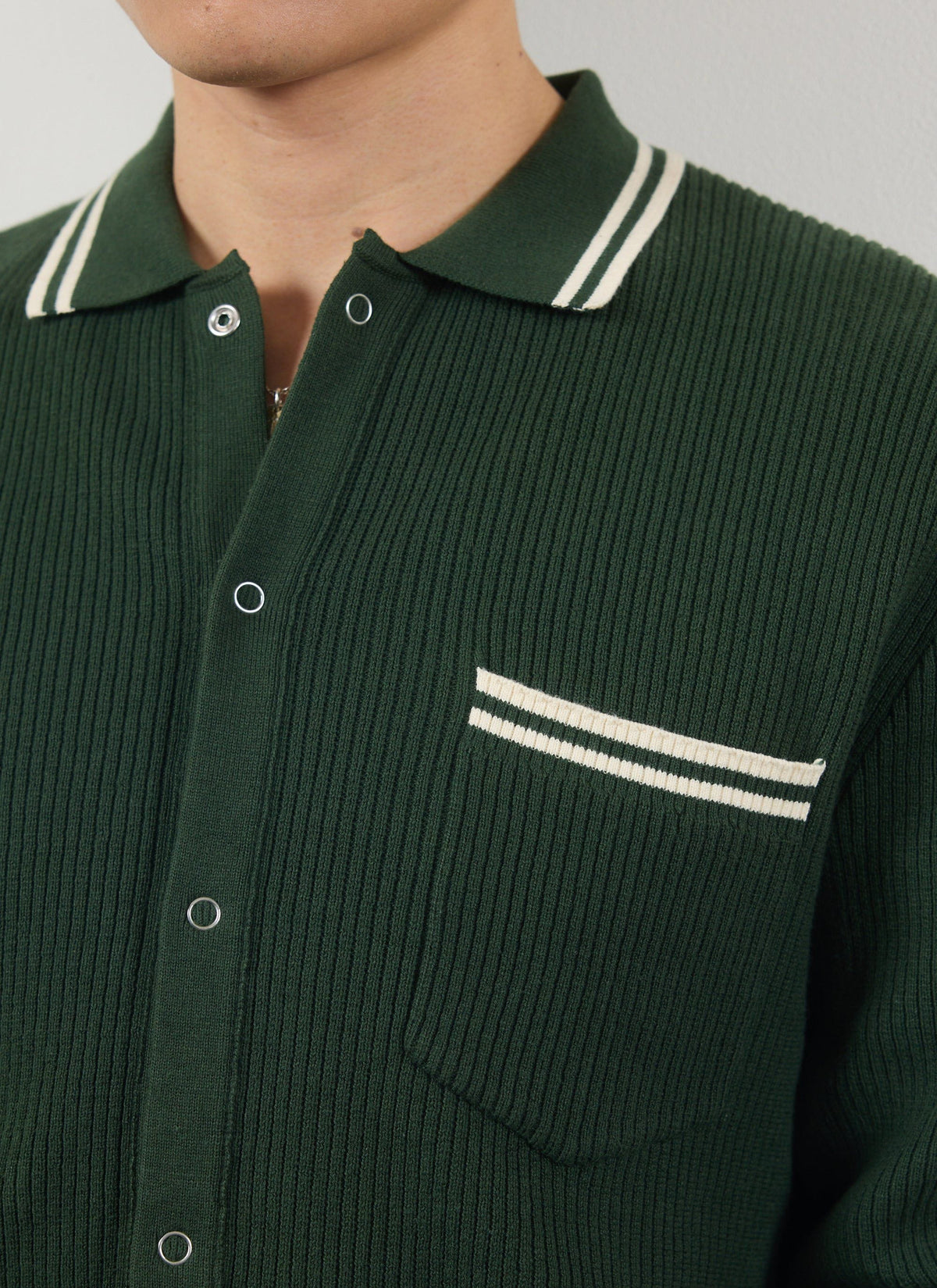 Men's Long Sleeve Knit Shirt - Pablo - Forest Green | Percival Sale