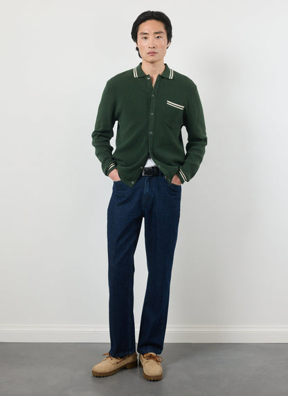 Men's Long Sleeve Knit Shirt - Pablo - Forest Green | Percival Sale