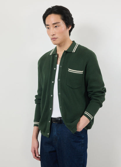 Men's Long Sleeve Knit Shirt - Pablo - Forest Green | Percival Sale