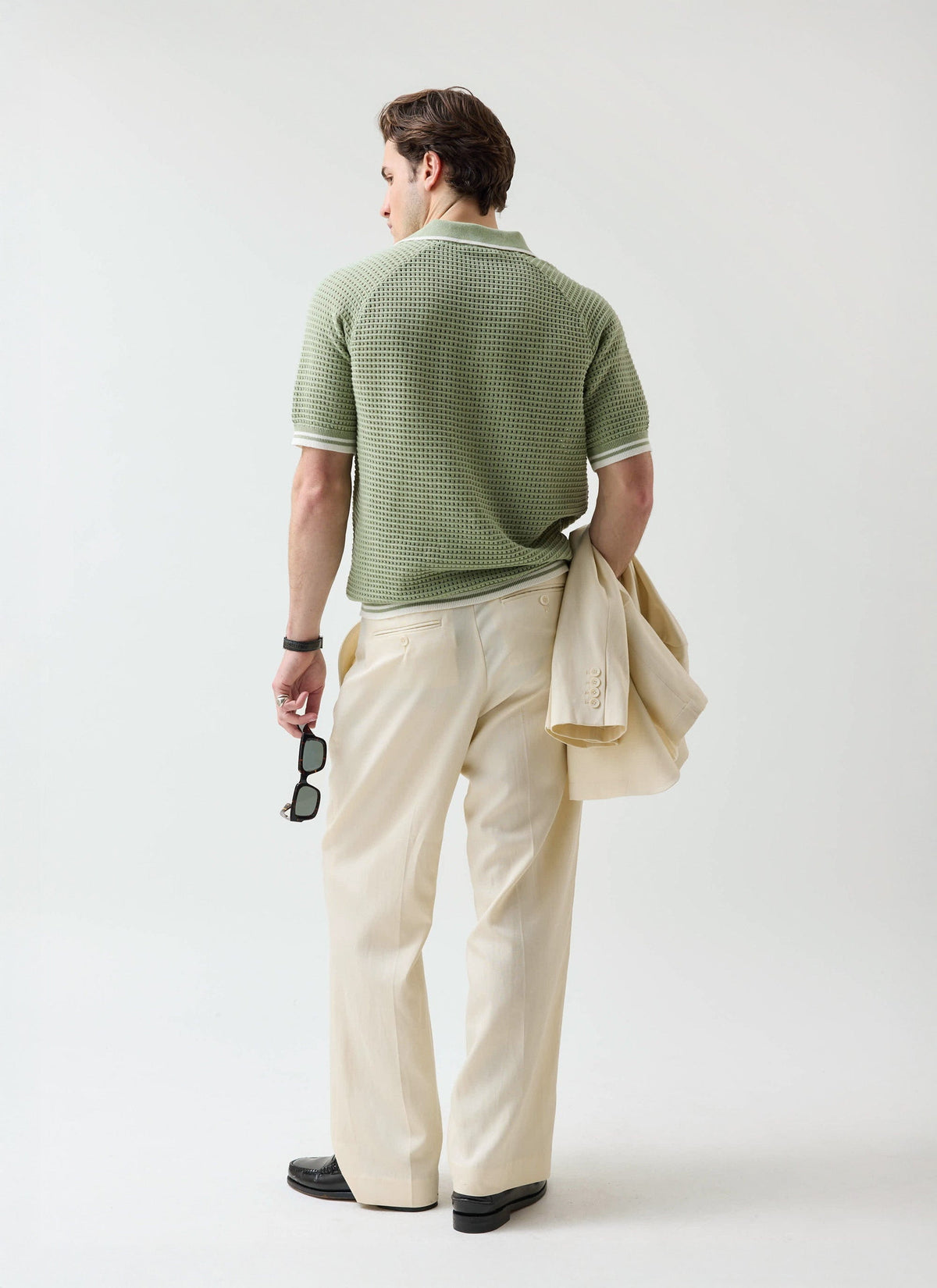 Men's Tennis Knit Polo Shirt - Cotton - Sage Green | Percival Special Offer