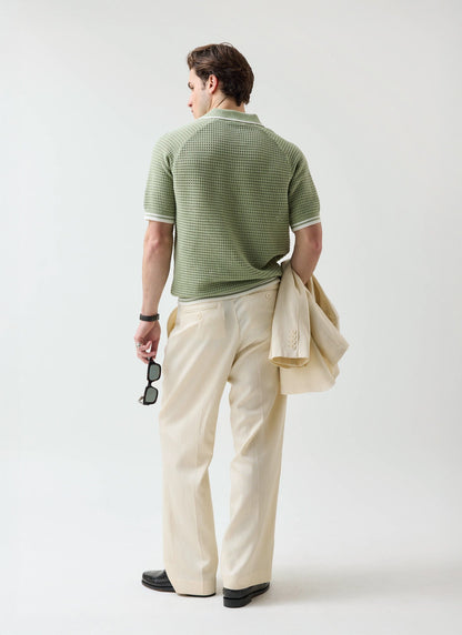 Men's Tennis Knit Polo Shirt - Cotton - Sage Green | Percival Special Offer