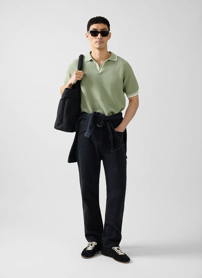Men's Tennis Knit Polo Shirt - Cotton - Sage Green | Percival Special Offer