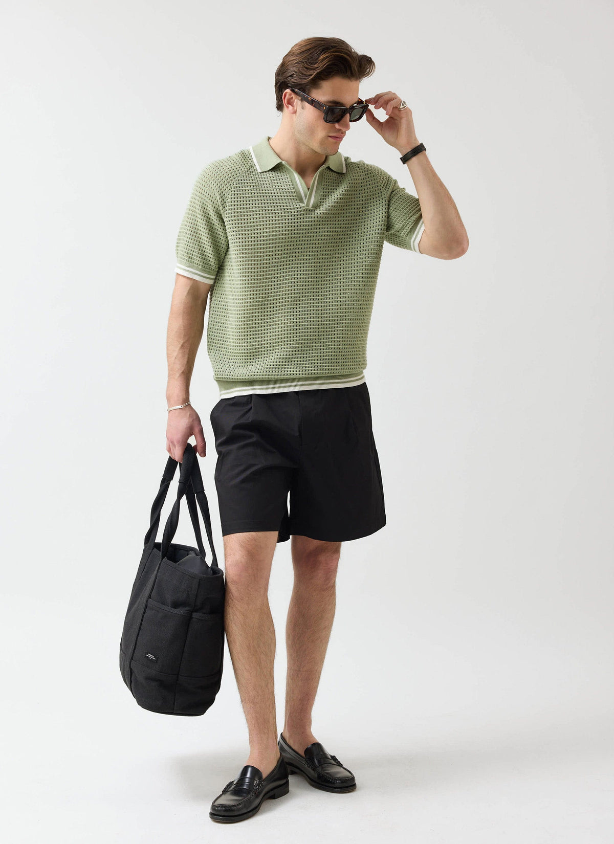 Men's Tennis Knit Polo Shirt - Cotton - Sage Green | Percival Special Offer