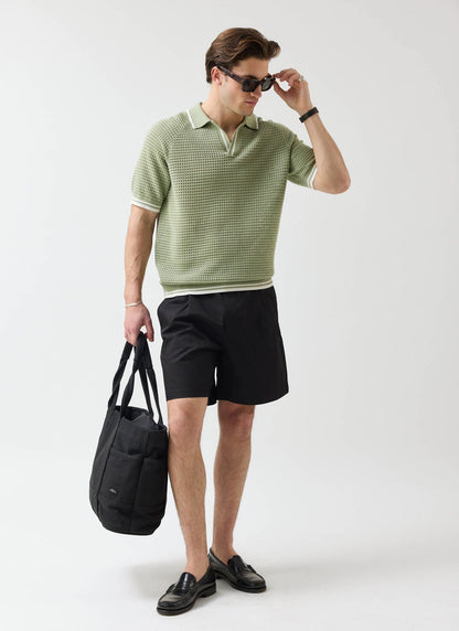Men's Tennis Knit Polo Shirt - Cotton - Sage Green | Percival Special Offer