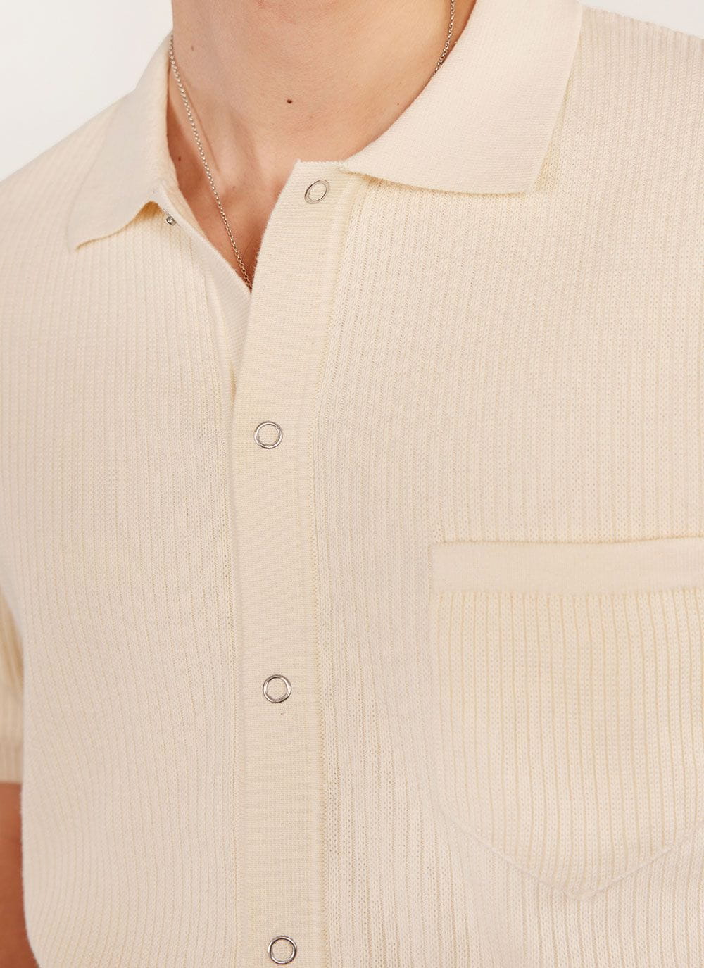 Men's Short Sleeve Knitted Shirt - Cuban Collar - Cream | Percival Essential