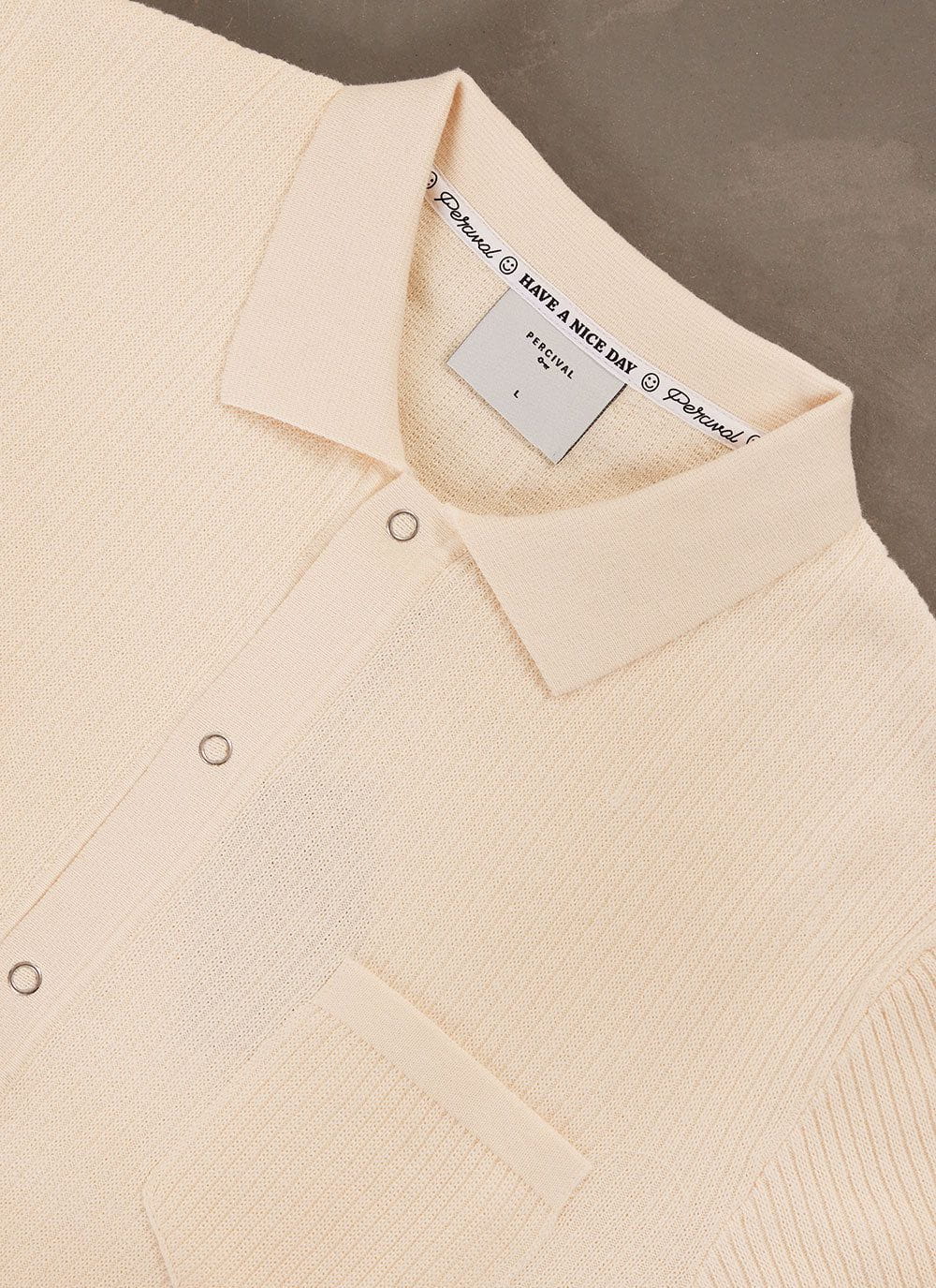 Men's Short Sleeve Knitted Shirt - Cuban Collar - Cream | Percival Essential