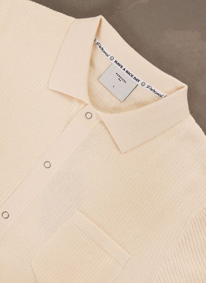 Men's Short Sleeve Knitted Shirt - Cuban Collar - Cream | Percival Essential