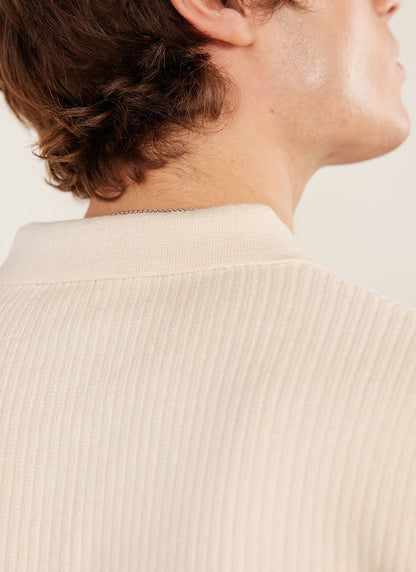 Men's Short Sleeve Knitted Shirt - Cuban Collar - Cream | Percival Essential