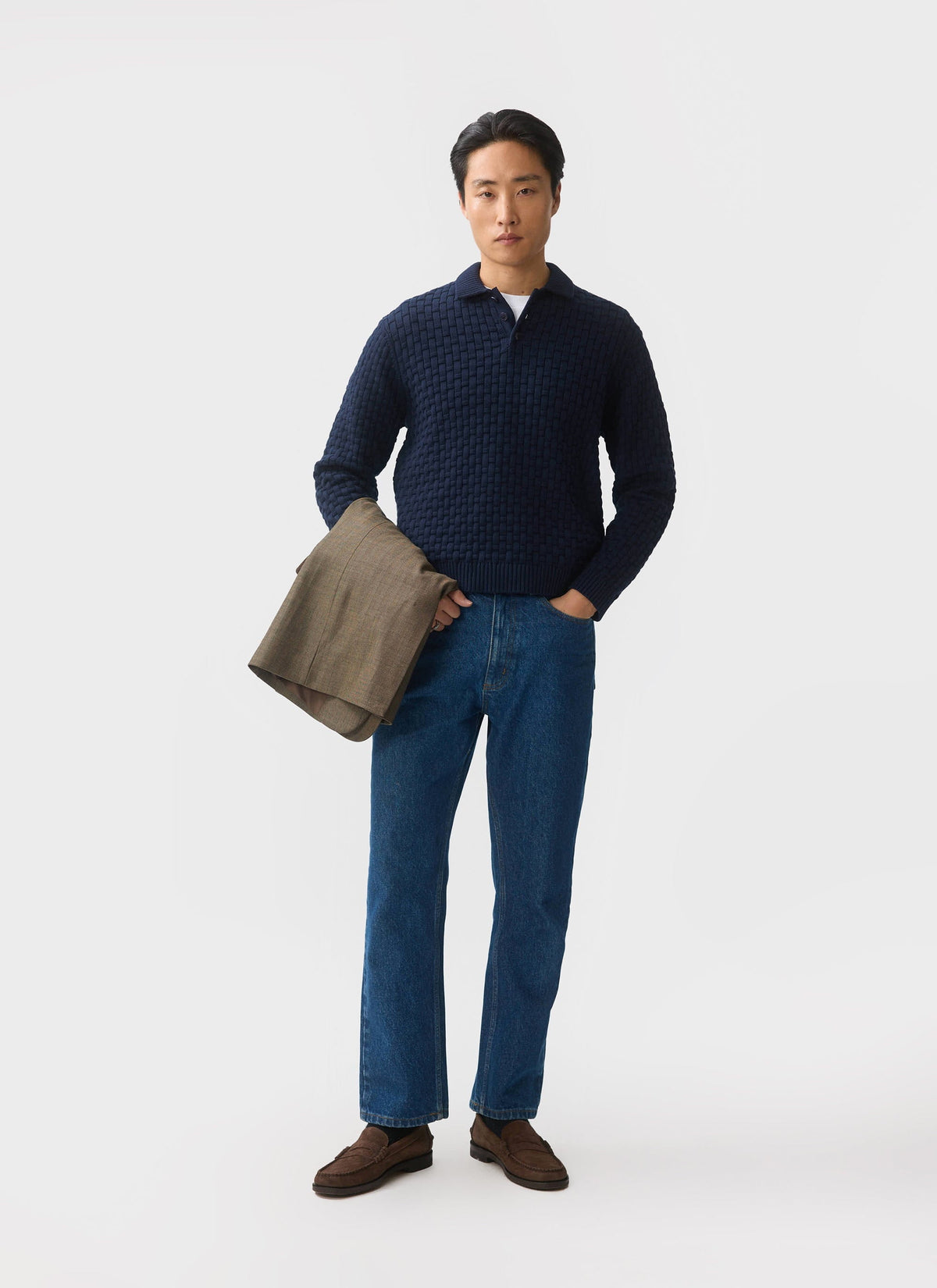 Men's Long Sleeve Knitted Polo Shirt: Archer - Cotton - Navy | Percival Customer Favorite