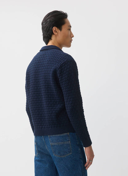 Men's Long Sleeve Knitted Polo Shirt: Archer - Cotton - Navy | Percival Customer Favorite