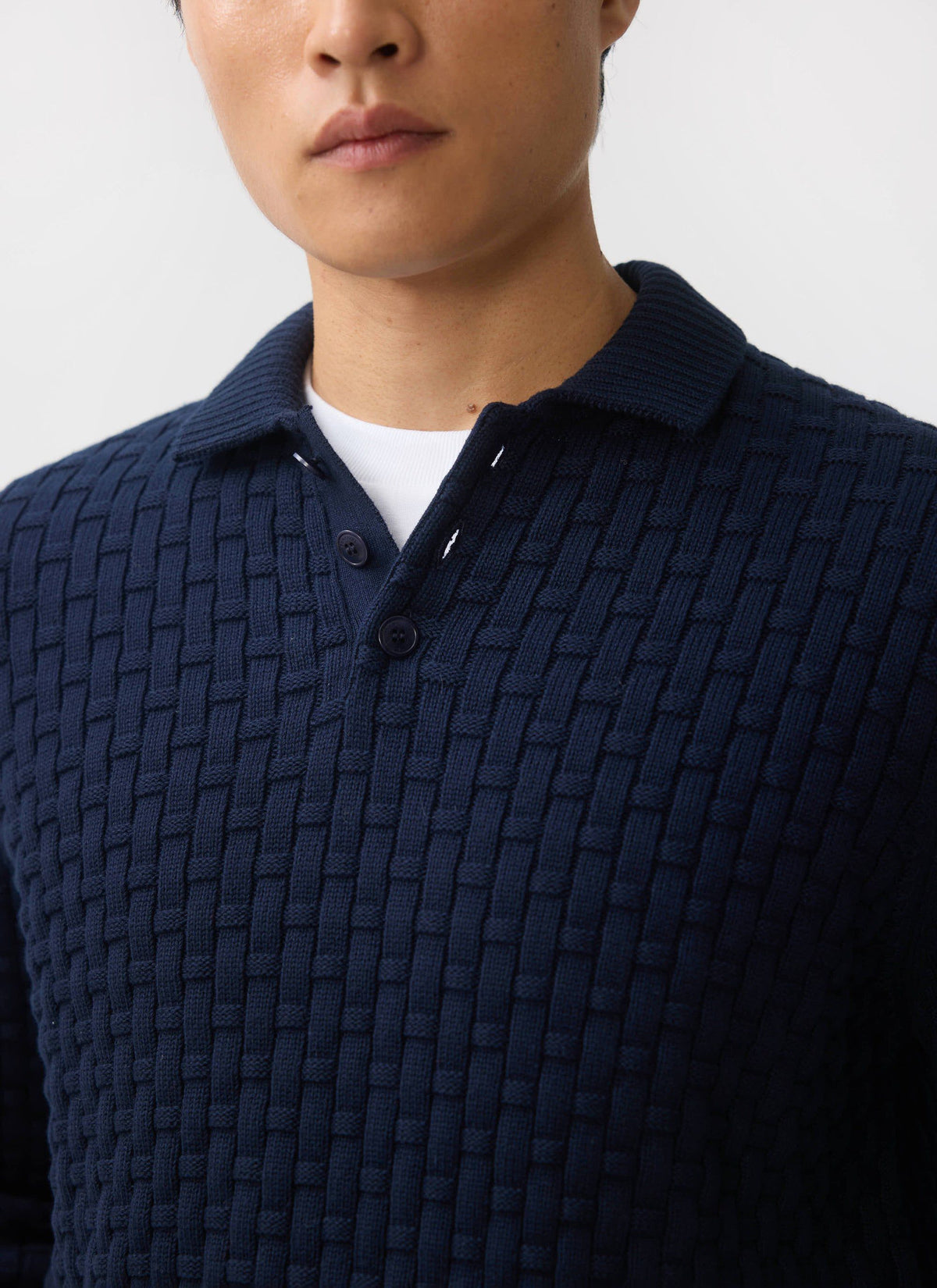 Men's Long Sleeve Knitted Polo Shirt: Archer - Cotton - Navy | Percival Customer Favorite