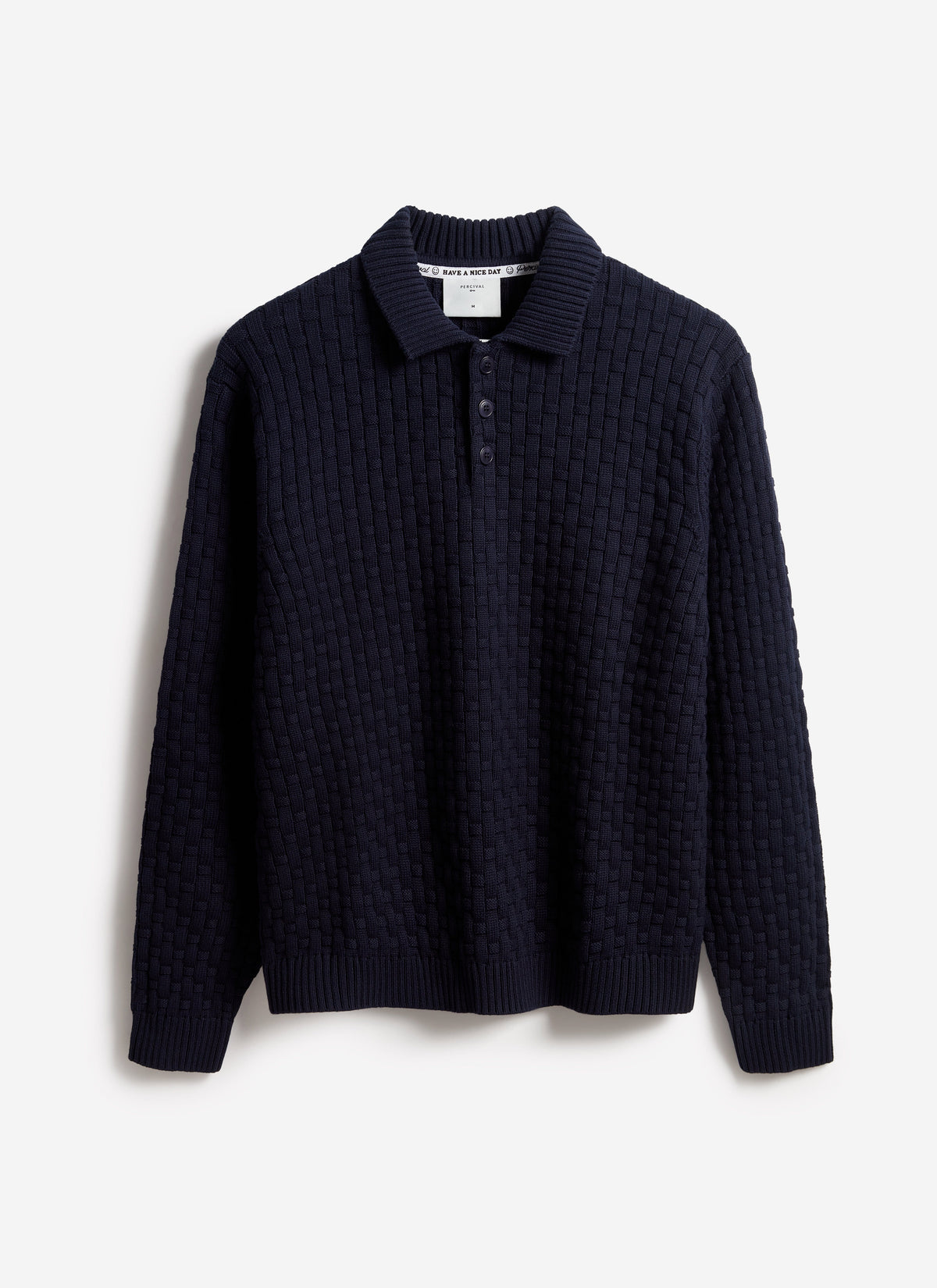 Men's Long Sleeve Knitted Polo Shirt: Archer - Cotton - Navy | Percival Customer Favorite