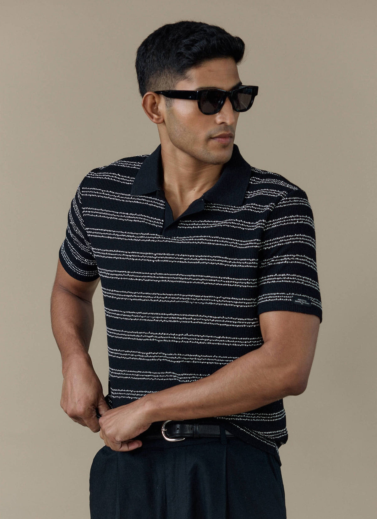 Men's Laurent Boxy Polo - Organic Cotton Blend - Black | Percival Popular