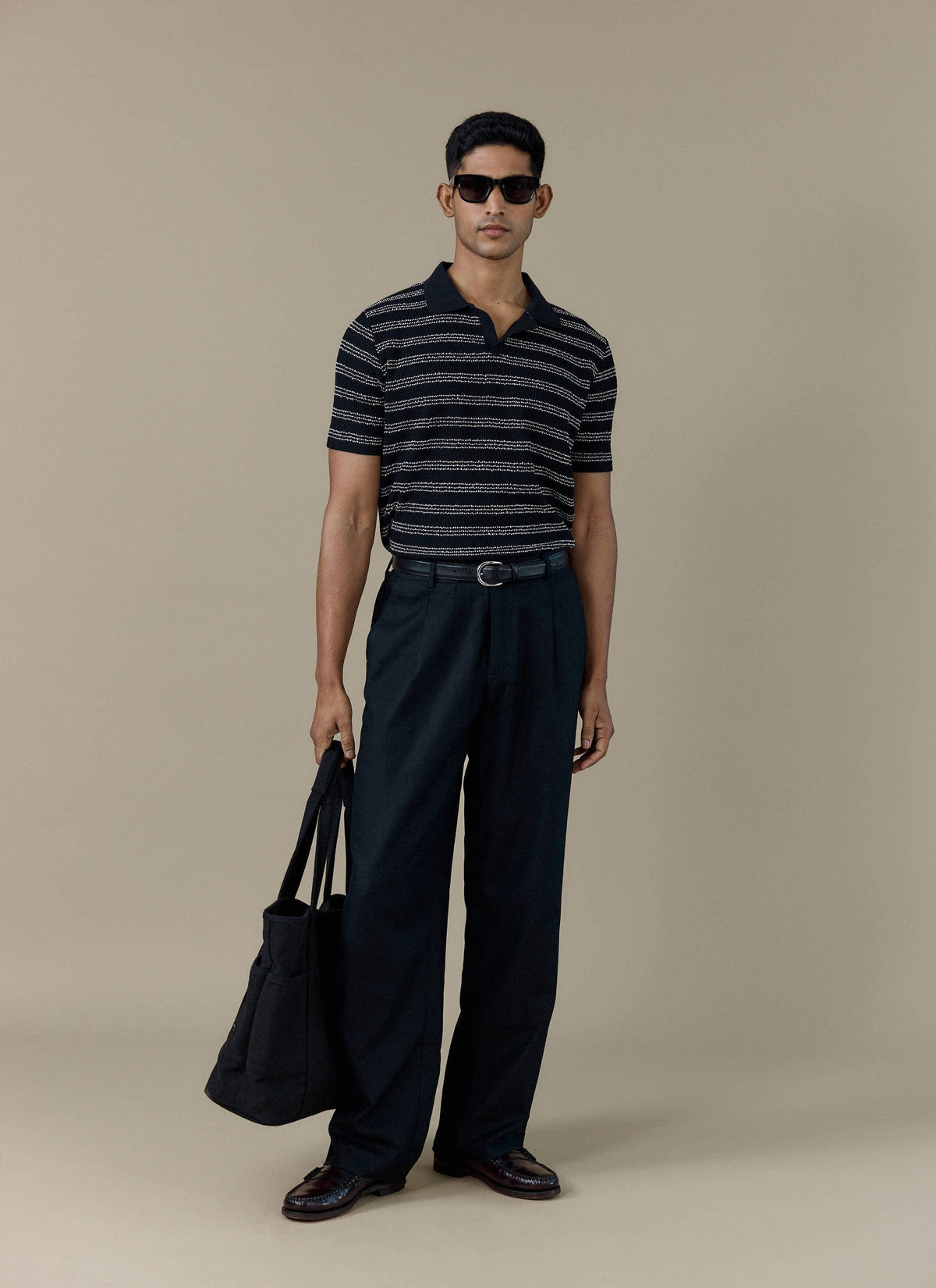 Men's Laurent Boxy Polo - Organic Cotton Blend - Black | Percival Popular