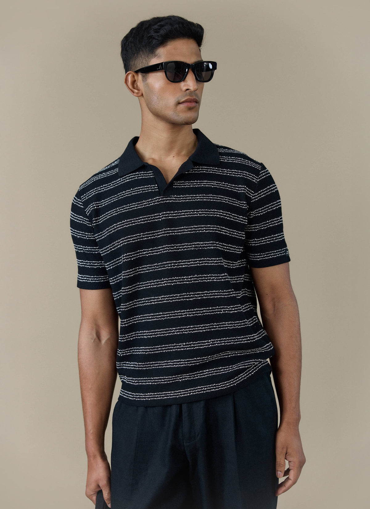 Men's Laurent Boxy Polo - Organic Cotton Blend - Black | Percival Popular