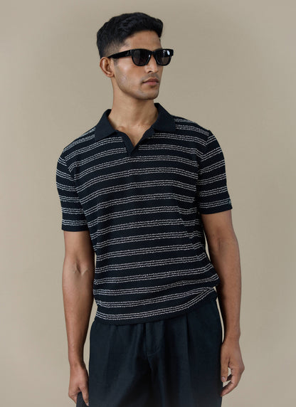 Men's Laurent Boxy Polo - Organic Cotton Blend - Black | Percival Popular