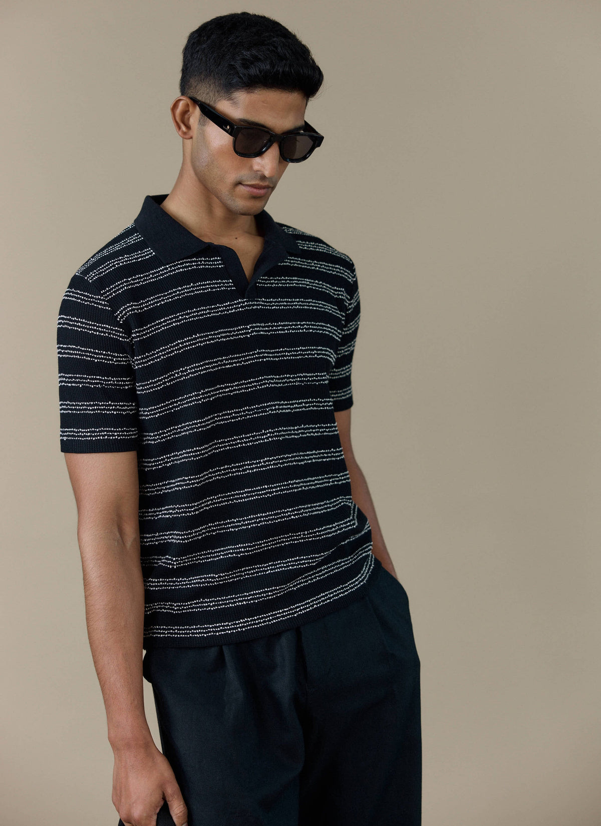 Men's Laurent Boxy Polo - Organic Cotton Blend - Black | Percival Popular