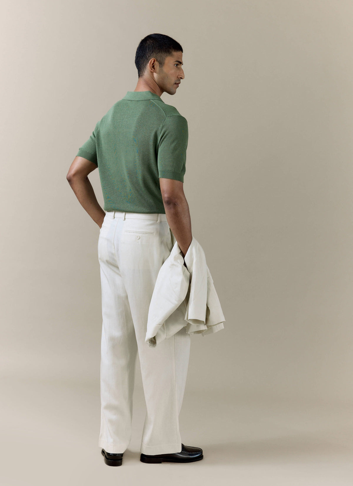 Men's Knitted Polo Shirt: Laurence - Open Collar - Forest Green | Percival Classic