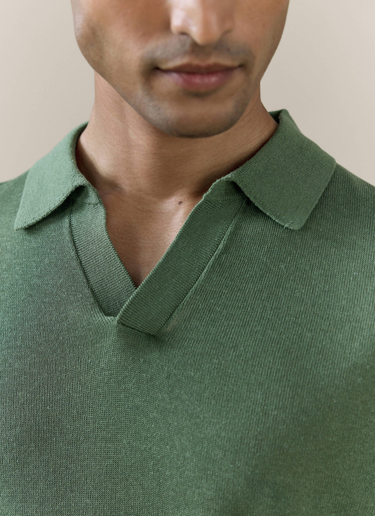 Men's Knitted Polo Shirt: Laurence - Open Collar - Forest Green | Percival Classic