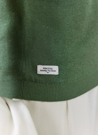 Men's Knitted Polo Shirt: Laurence - Open Collar - Forest Green | Percival Classic