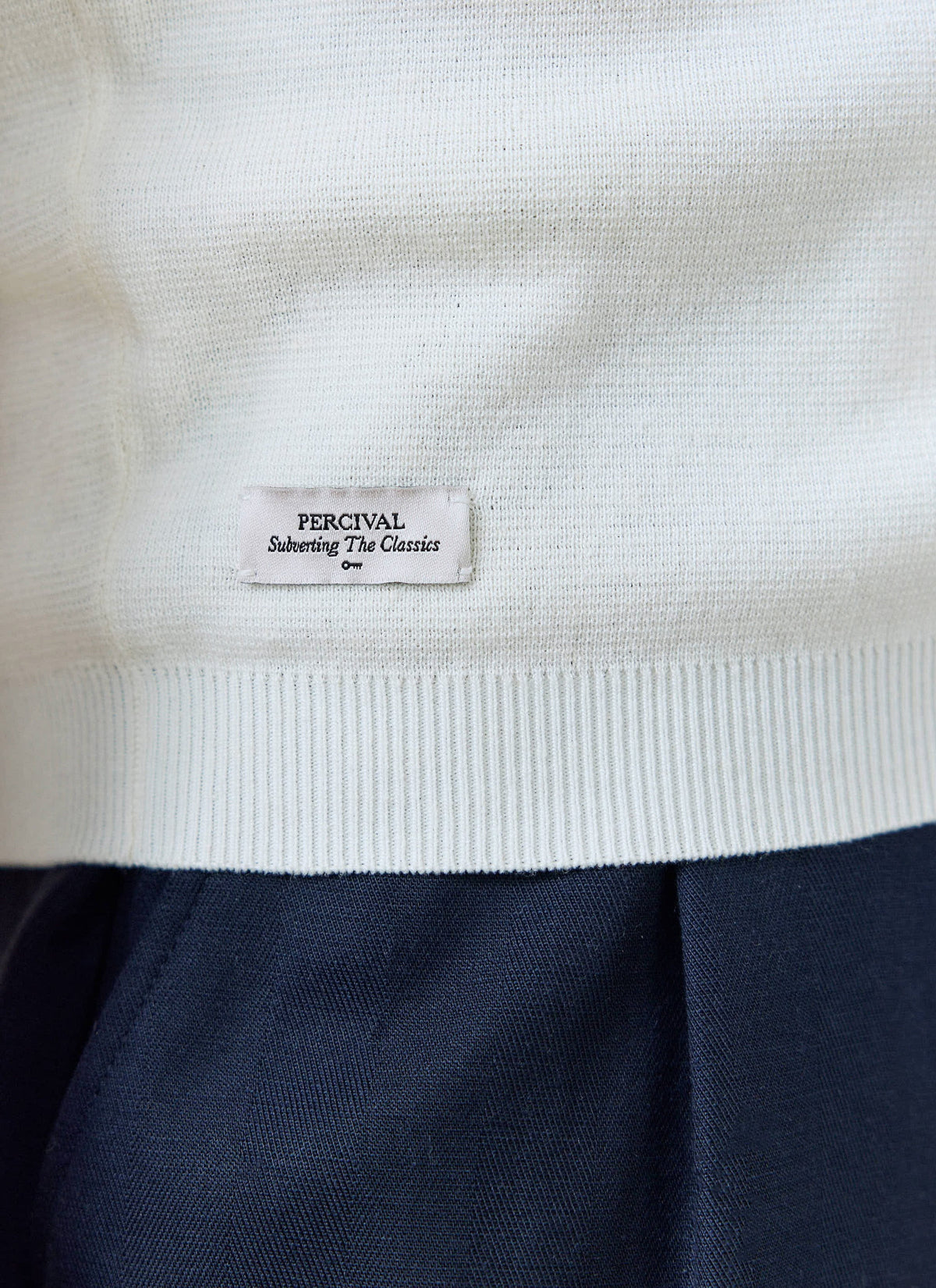 Men's Knitted Polo Shirt: Laurence - Open Collar - Cream | Percival Popular