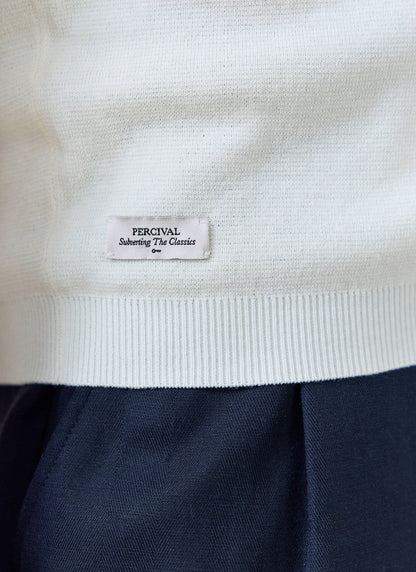 Men's Knitted Polo Shirt: Laurence - Open Collar - Cream | Percival Popular