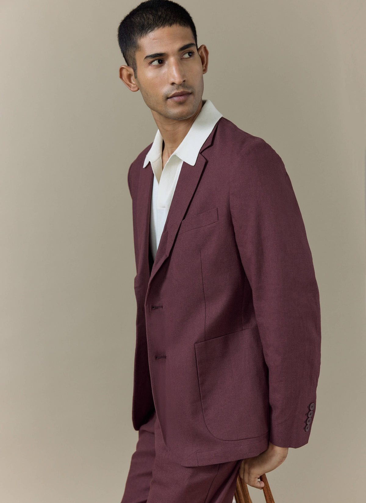 Men's Knitted Polo Shirt: Laurence - Open Collar - Cream | Percival Popular