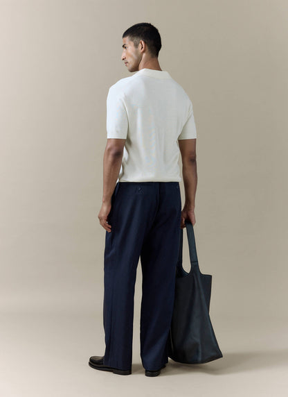 Men's Knitted Polo Shirt: Laurence - Open Collar - Cream | Percival Popular