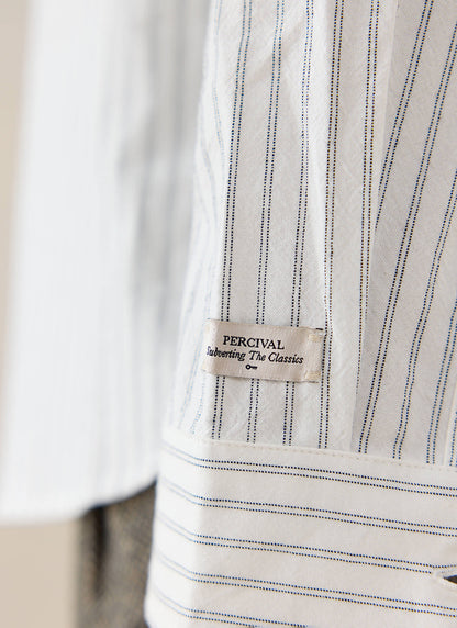 Men's Striped Oxford Shirt - Fabian - Cotton - White - Percival | Percival Quality