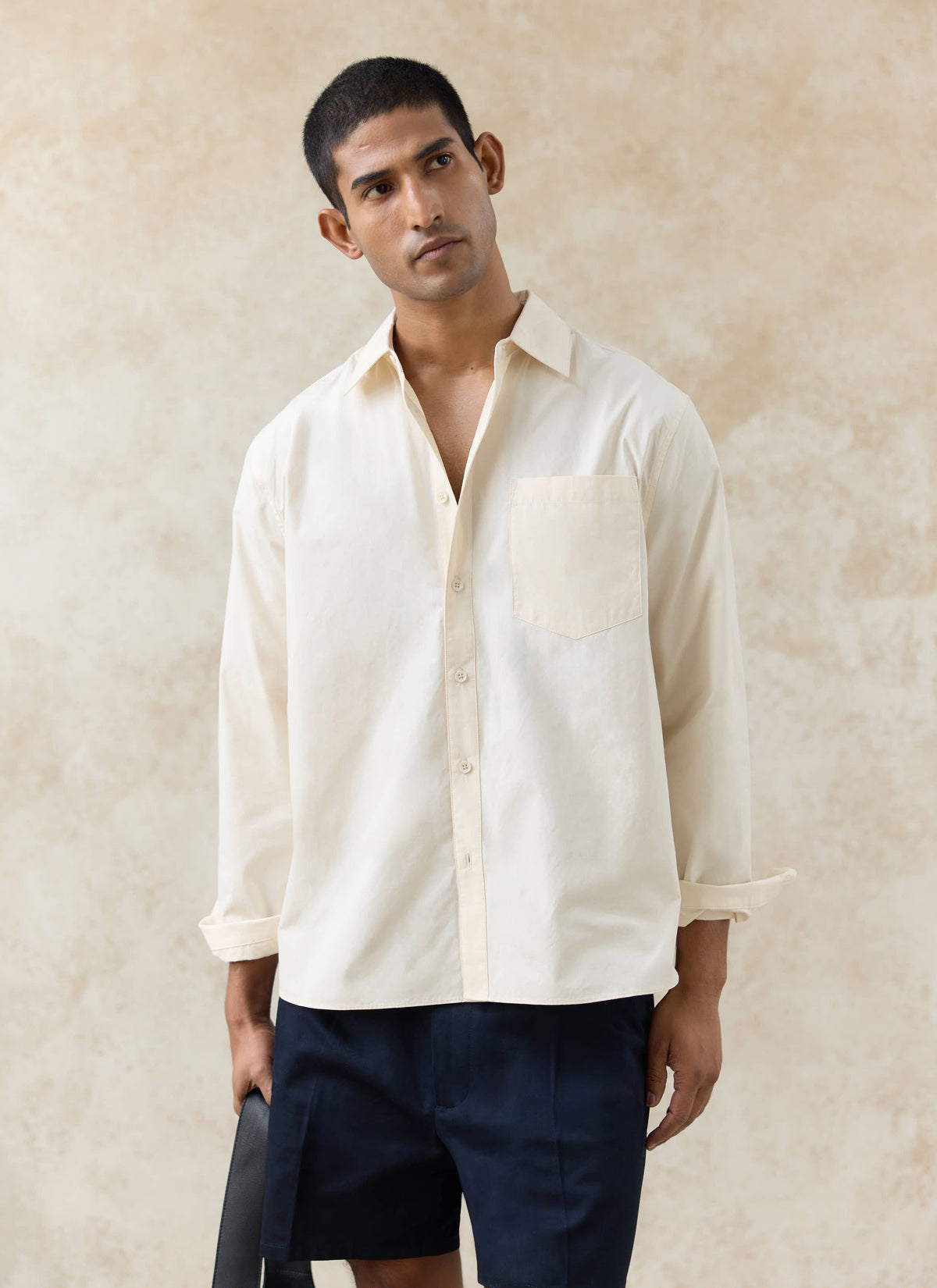 Men's Relaxed Fit Poplin Shirt: Dali - Cotton - Cream | Percival Exclusive