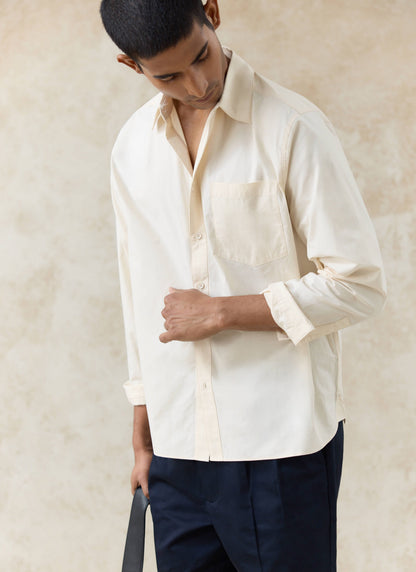 Men's Relaxed Fit Poplin Shirt: Dali - Cotton - Cream | Percival Exclusive