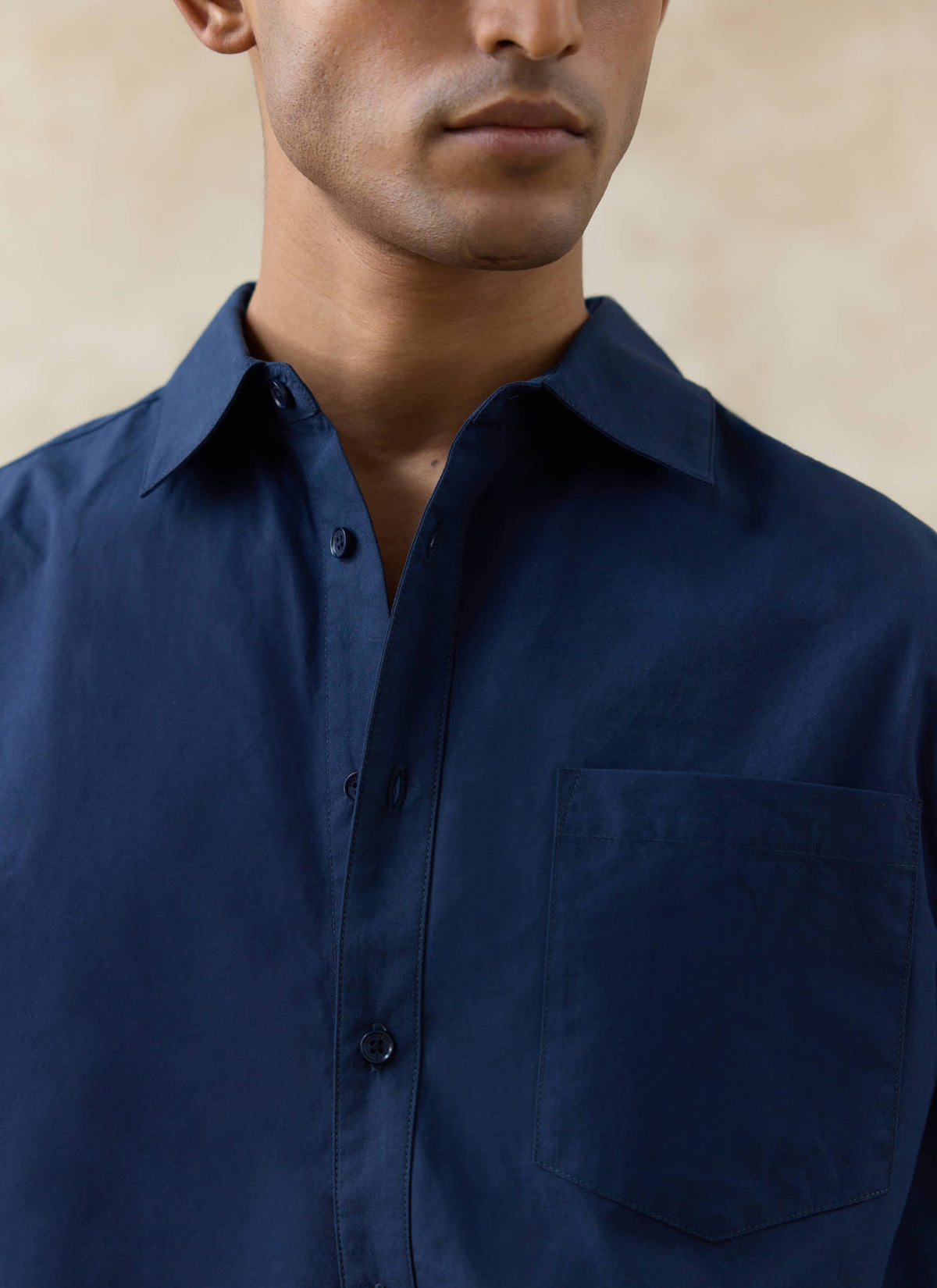 Men's Relaxed Fit Poplin Shirt: Dali - Cotton - Navy Blue | Percival Popular