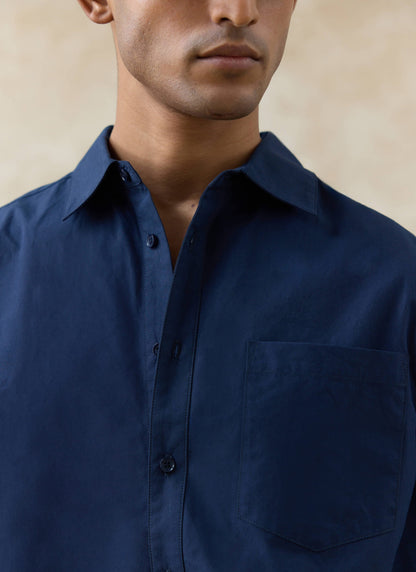 Men's Relaxed Fit Poplin Shirt: Dali - Cotton - Navy Blue | Percival Popular