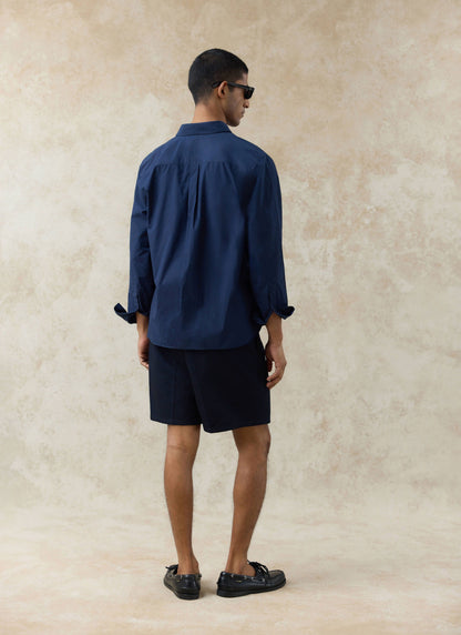 Men's Relaxed Fit Poplin Shirt: Dali - Cotton - Navy Blue | Percival Popular