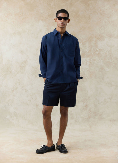 Men's Relaxed Fit Poplin Shirt: Dali - Cotton - Navy Blue | Percival Popular