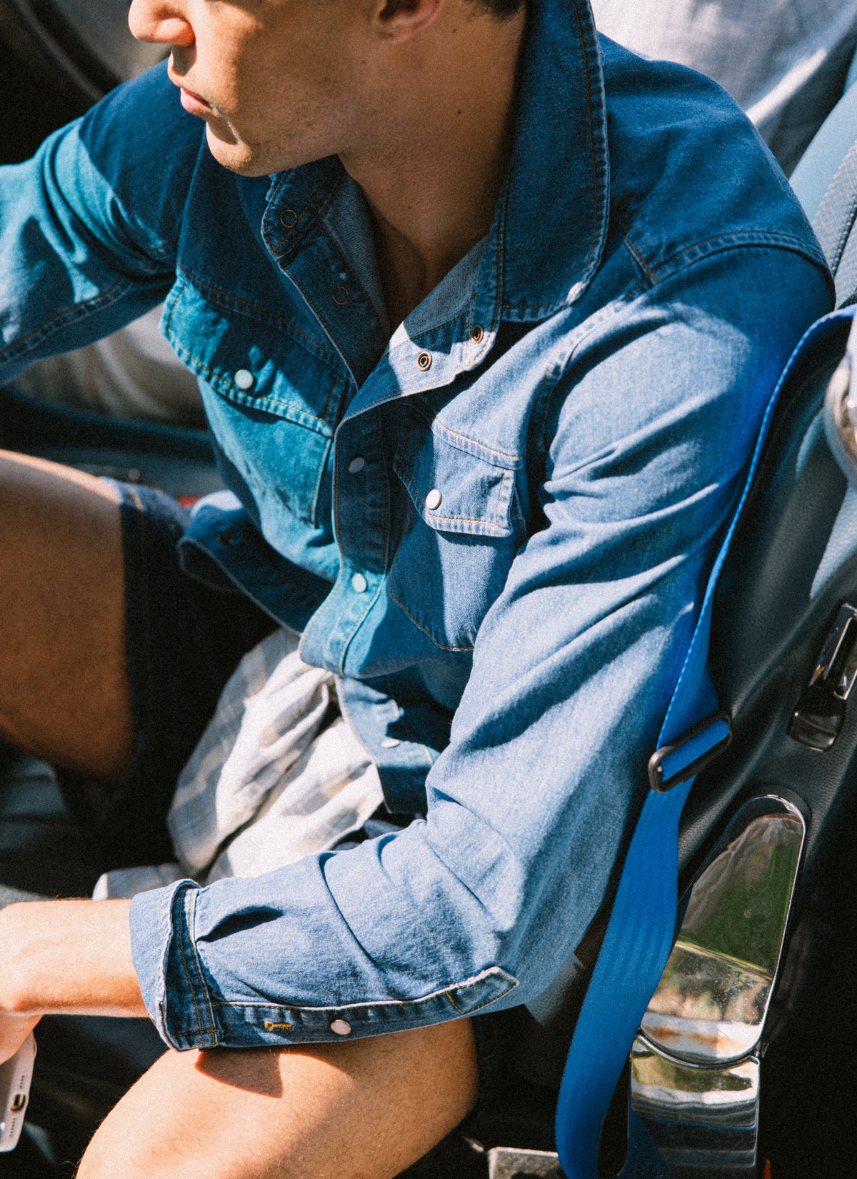 Men's Denim Western Shirt - Cotton - Mid Wash Blue - Percival | Percival Popular