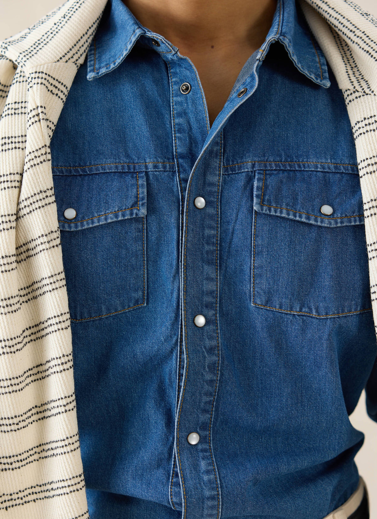 Men's Denim Western Shirt - Cotton - Mid Wash Blue - Percival | Percival Popular